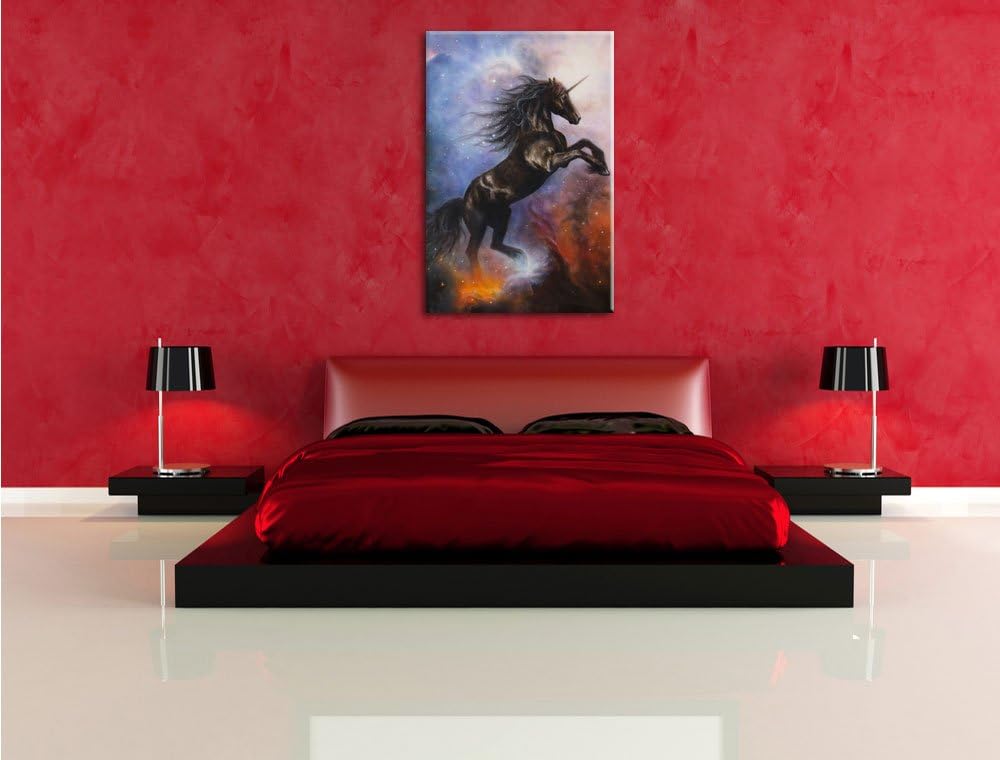 Pixxprint Traumhaftes schwarzes Einhorn, Format: 100x70 auf Leinwand, 100x70