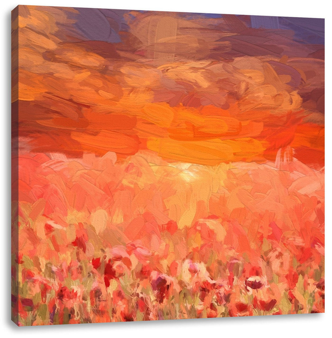 Pixxprint rot leuchtendes Mohnblumenfeld als Leinwandbild/Grösse: 70x70 cm/Wandbild/Kunstdruck/ferti