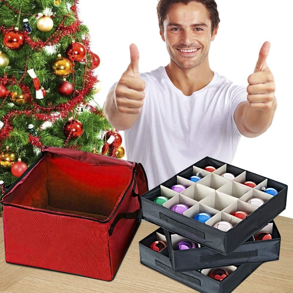 ProPik Aufbewahrungsbox für Weihnachtsdekoration, Organizer für bis zu 48 Weihnachtskugeln mit 3 sep
