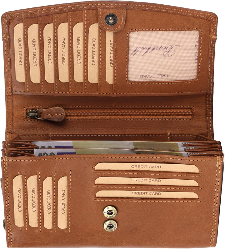 Benthill Geldbörse Gross Echt-Leder - Damen XL Portemonnaie mit RFID Schutz - Frauen Vintage Geldbeu