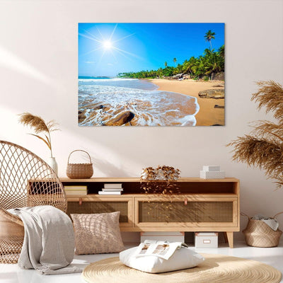 Bilder auf Leinwand 100x70cm Leinwandbild Insel Landschaft Maledivie Freiheit Gross Wanddeko Bild Sc