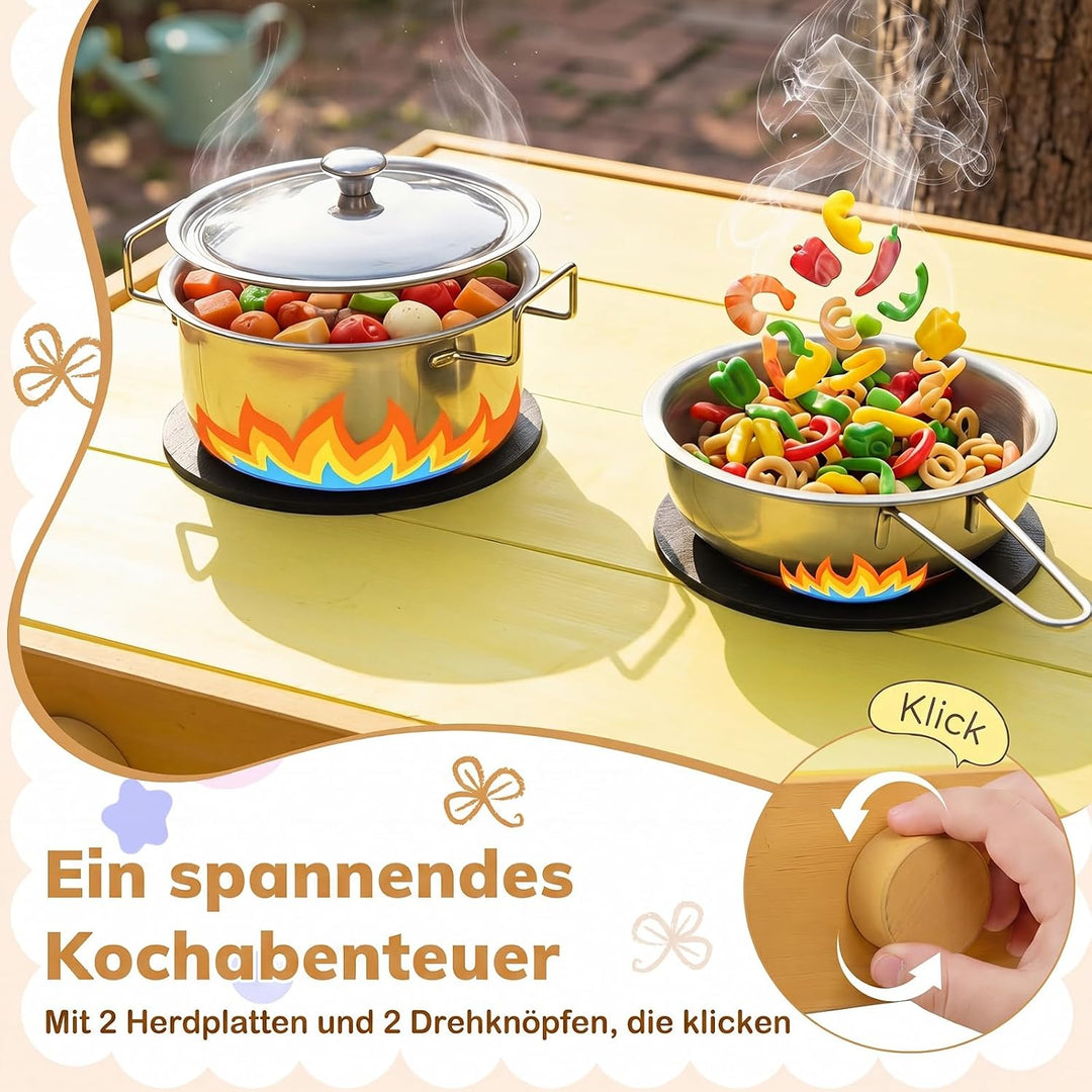 COSTWAY Matschküche Kinder Outdoor, Spielküche mit Wassertank &amp; Wasserhahn | Kinderküche mit Rädern,