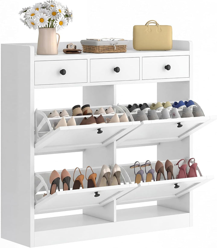 YITAHOME Schuhschrank mit 4 Klappen, Schuhregal Schuhkipper Schmal, Schuhregal mit 8 Ablageflächen V
