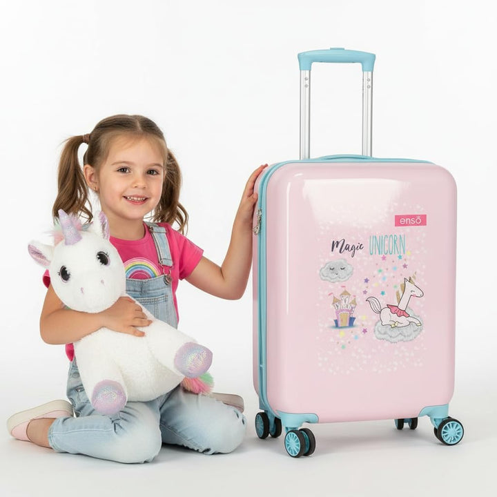 Enso Magic Unicorn Kabinentrolley, Rosa, 38 x 55 x 20 cm, starrer ABS-Kombinationsverschluss, seitli