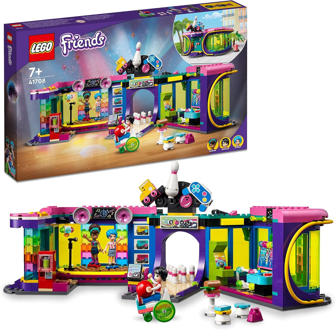 Lego 41708 Friends Rollschuhdisco Spielzeug mit Arcade und Bowling mit Mini-Puppen, u.A. Andrea, als