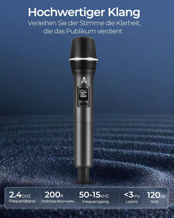 ALPOWL Kabelloses Mikrofon,Handheld-Drahtlosmikrofon-Set,Drahtloses Dual-Mikrofonsystem mit Empfänge