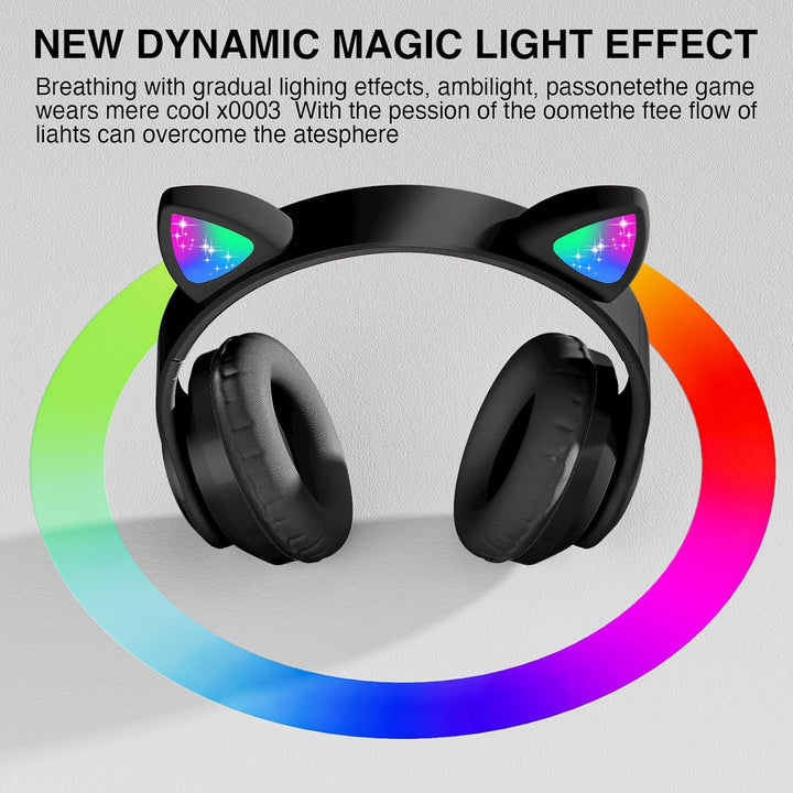 OHAANYY Katzenohr Kopfhörer Kindergeburtstag Geschenke Kind LED Katzenohren Einhorn Bluetooth Kabell