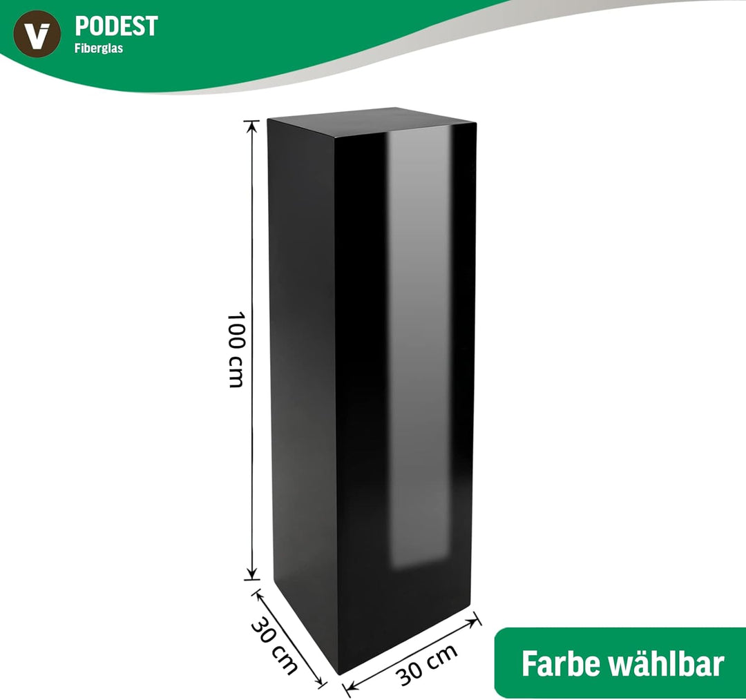 Vivanno Podest Deko-Säule Stele Blumenständer Fiberglas Silber Hochglanz 30x30x100 30x30x100 cm Silb