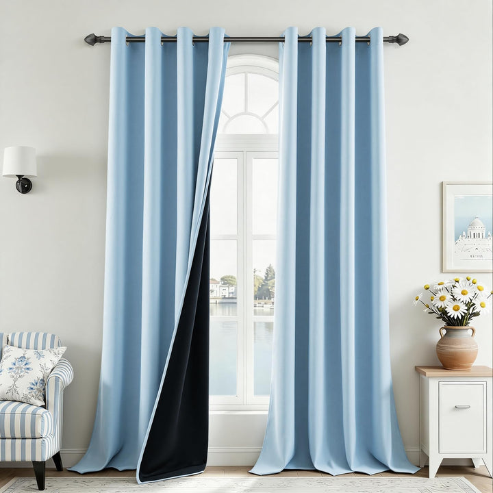 MRTREES 100% Verdunklungsvorhänge Vorhang Schlafzimmer Blickdicht Blau Gardinen mit Ösen 2er Set 245