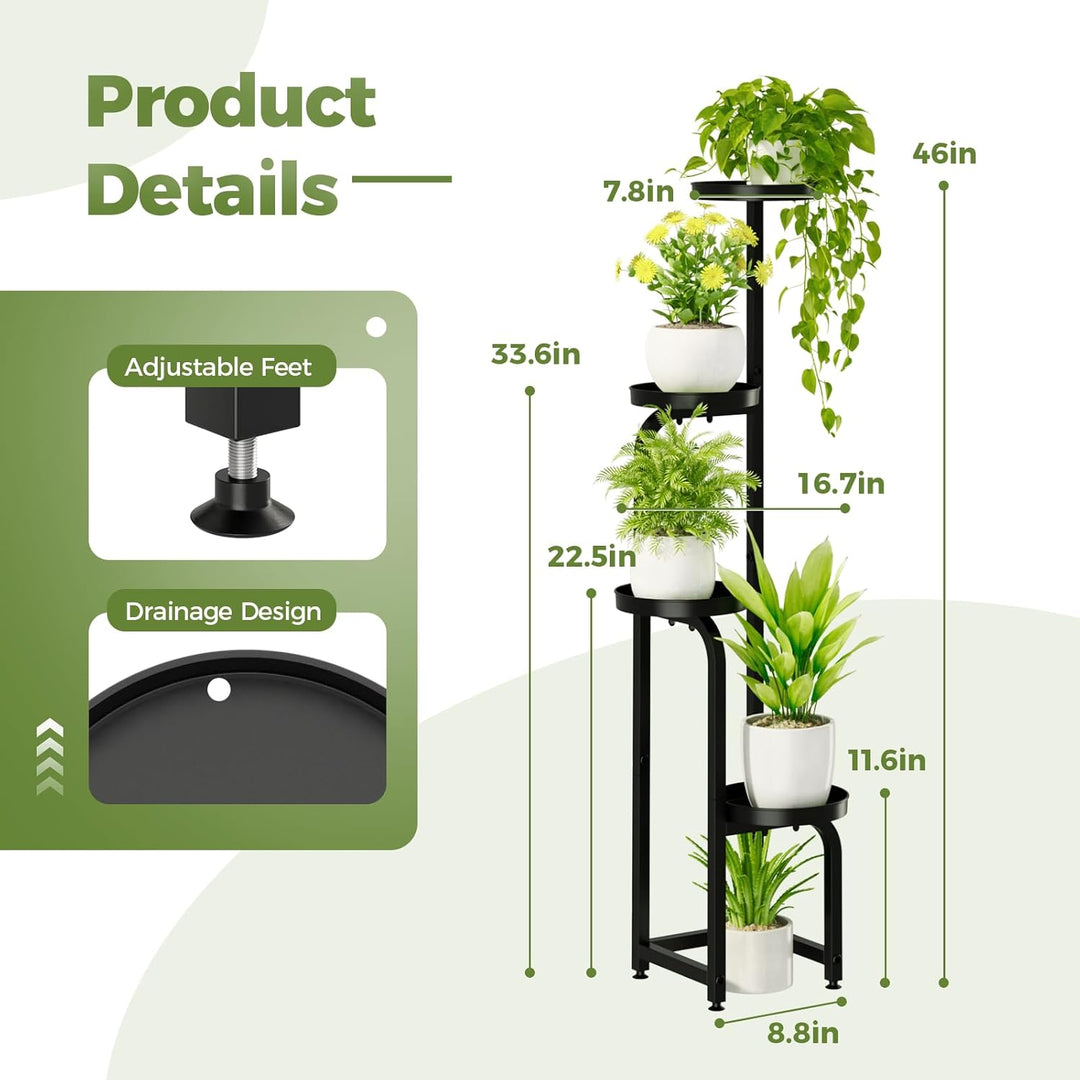 Bamworld Hoher Pflanzenständer für drinnen und draussen, Eck-Blumentopfständer aus Metall für mehrer