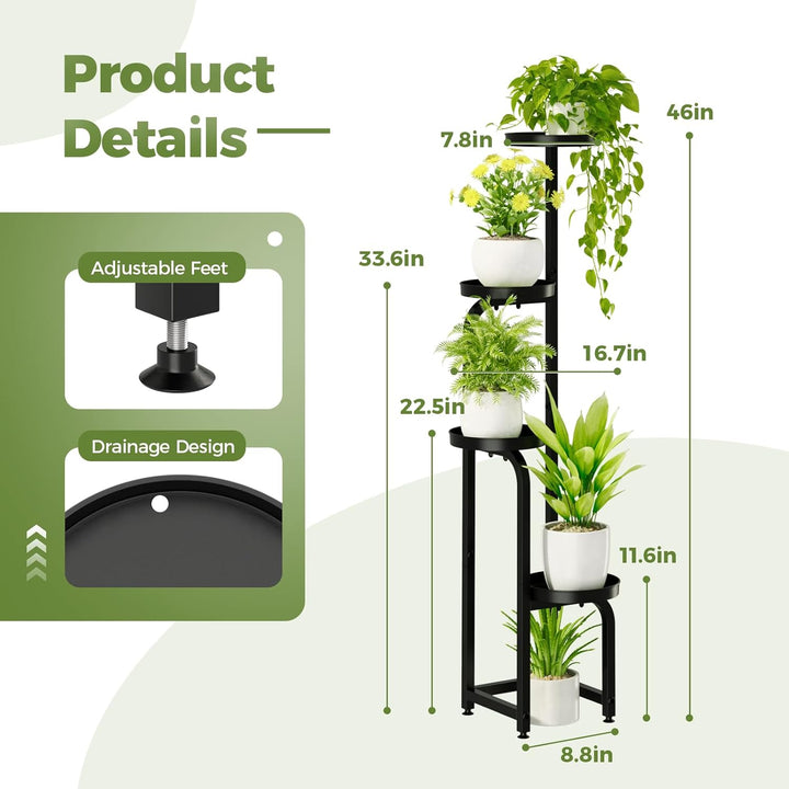 Bamworld Hoher Pflanzenständer für drinnen und draussen, Eck-Blumentopfständer aus Metall für mehrer