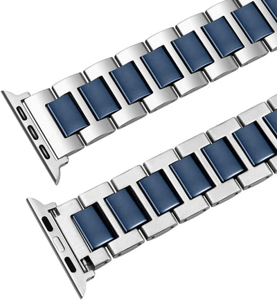 YISIWERA 49mm 45mm 44mm 42mm Armband Kompatibel für Apple Watch Blau Keramik Silber Metall Armband 3