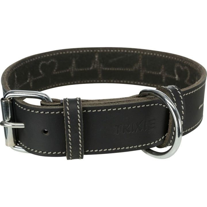 Trixie Rustic Halsband Leder Grösse L: Halsumfang 47–55 cm/40 mm in schwarz - genähtes Lederhalsband