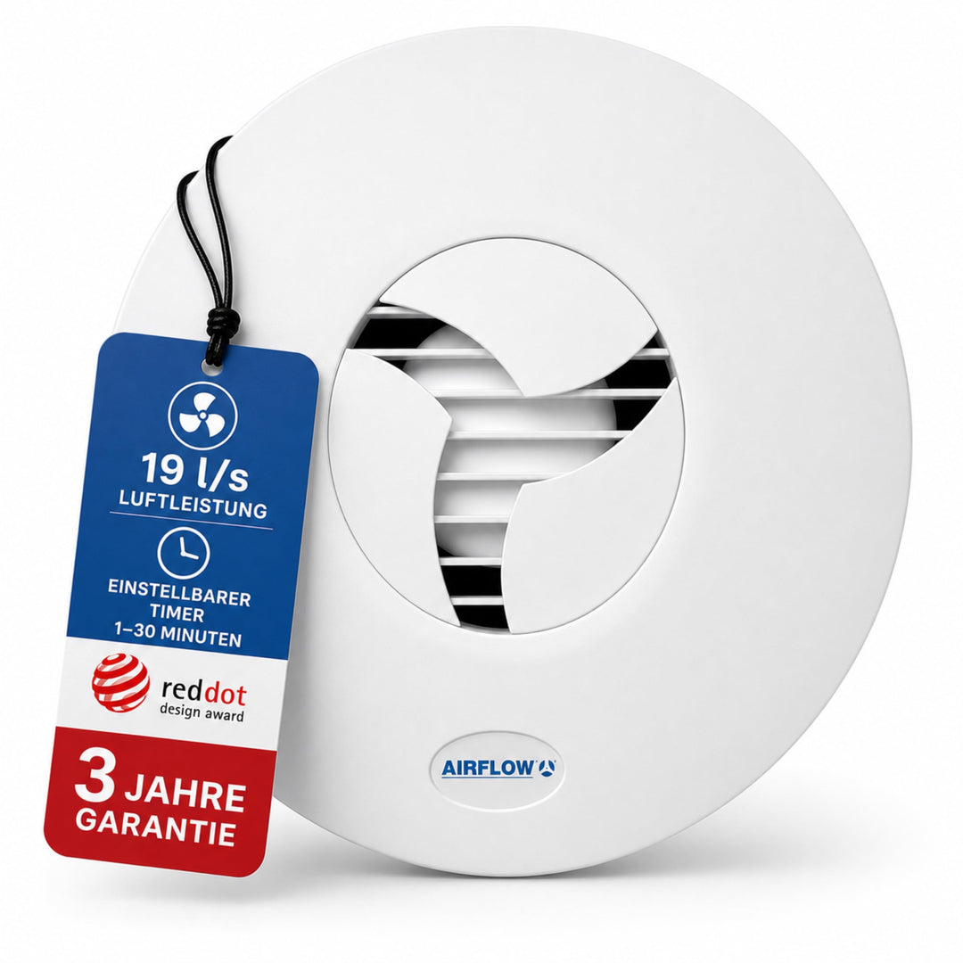 Airflow iCON 15 Timer-Abluftventilator-Set – 100 mm/4 Zoll – Mit Timer-Modul, weissem Lüftungsgitter
