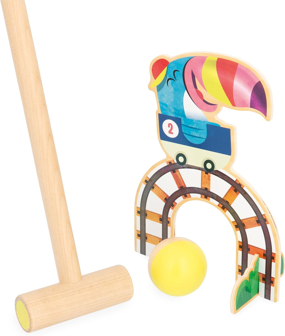 Janod - Kinder-Krocketspiel Applepop - Geschicklichkeitsspiel - 6 Tore + 2 Schläger + 2 Bälle - Förd