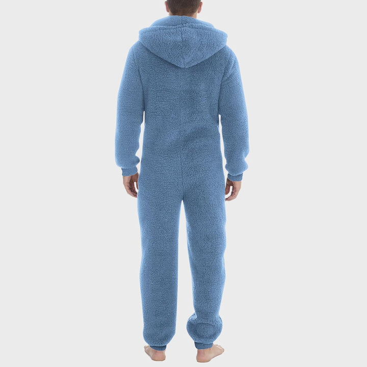 Jumpsuit Herren Teddy Fleece Schlafanzug Einteiler Onesie Winter Fluffy Pyjama Kuschelig Overall mit