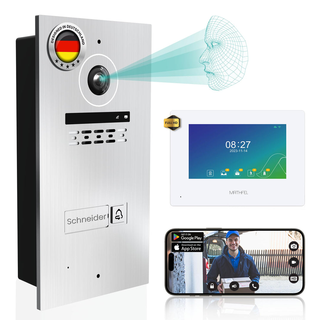 Mathfel 2-Draht Video Türsprechanlage mit Gesichtserkennung – WLAN Monitor, 2MP HD Kamera, 170° Weit