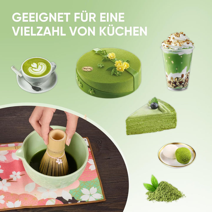 Matcha Set, einschliesslich einer Keramik Matcha Schale, Matchabesen und Halter, Sieve, Geschirrtuch