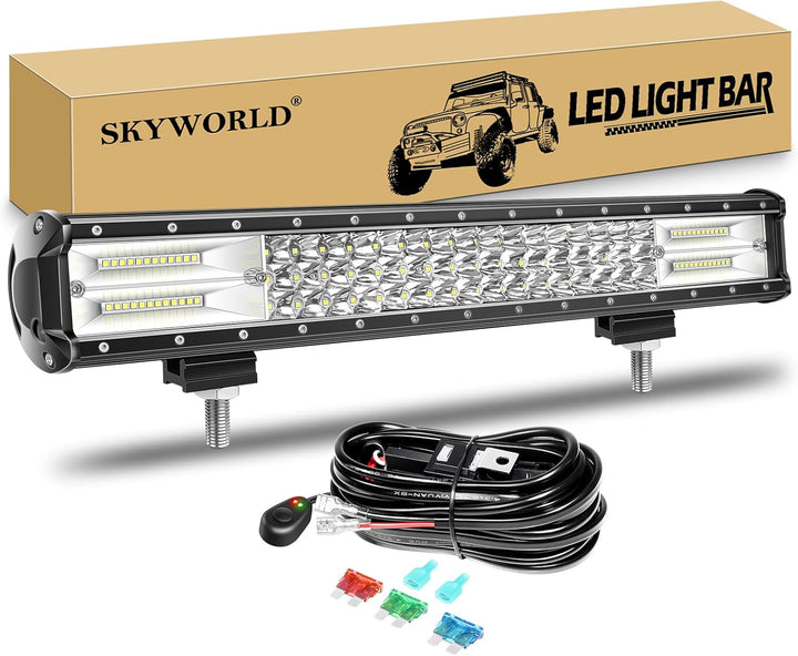LED Arbeitsscheinwerfer Bar, SKYWORLD 20 Zoll 288W LED Scheinwerfer Lightbar 12V 24V mit Kabelbaum F
