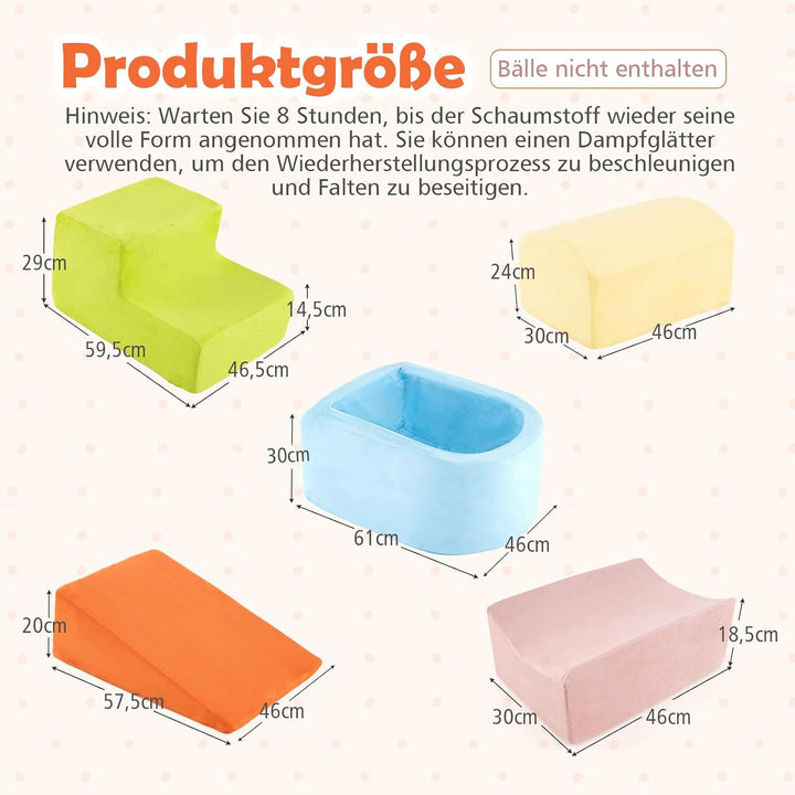 COSTWAY 5 TLG. Schaumstoffbausteine, Riesenbausteine mit Bällebad, Grossbausteine zum Toben und Klet