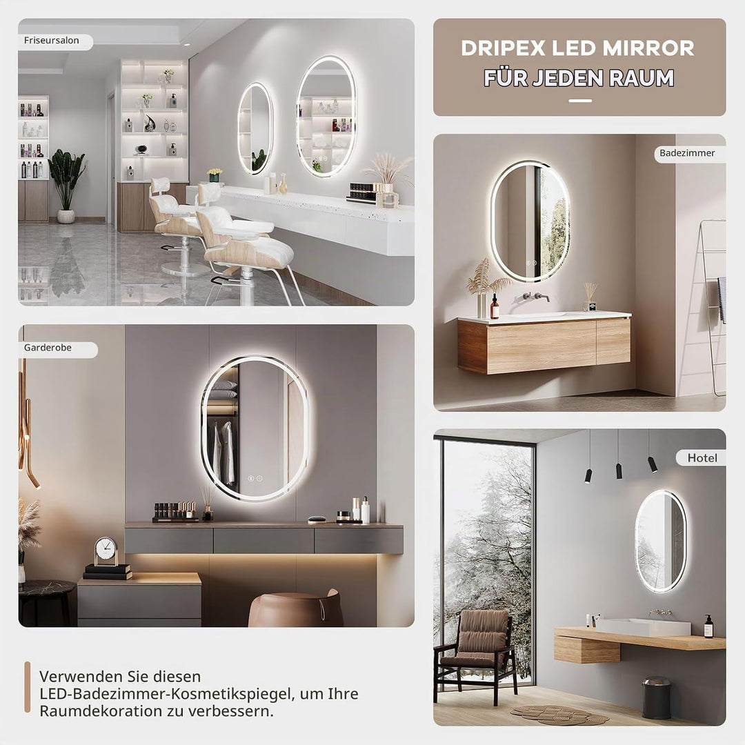 Dripex Badspiegel mit Beleuchtung Led Spiegel mit Bluetooth-Lautsprecher und Touch-Schalter, Dimmbar