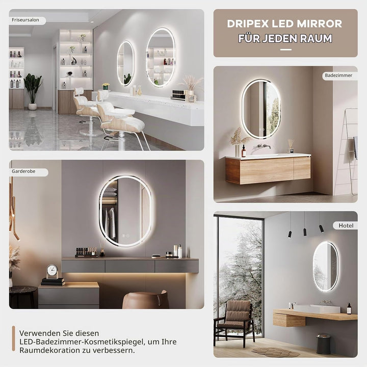 Dripex Badspiegel mit Beleuchtung Led Spiegel mit Bluetooth-Lautsprecher und Touch-Schalter, Dimmbar