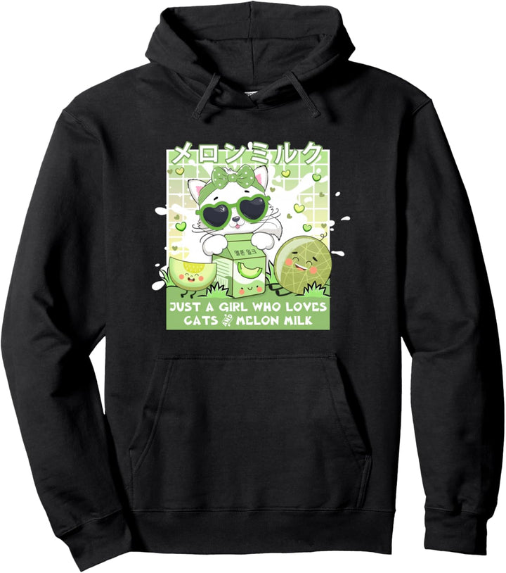 Kawaii Cat Girl Who Loves Cats Melone Milch Japanischer Anime Pullover Hoodie