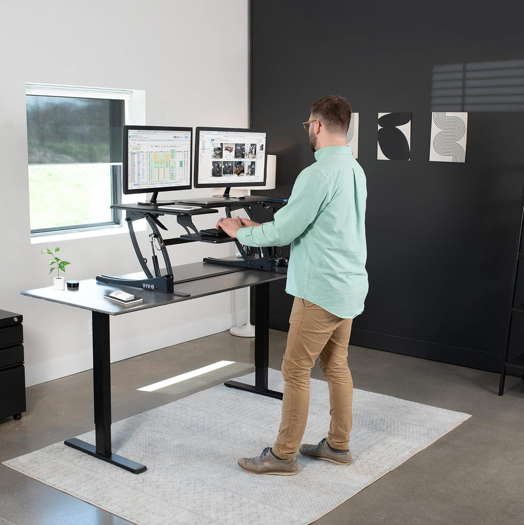 VIVO 107 cm höhenverstellbarer Steh-Schreibtisch-Aufsatz, V-Serie, schneller Steh-Sitz-Tisch-Aufsatz