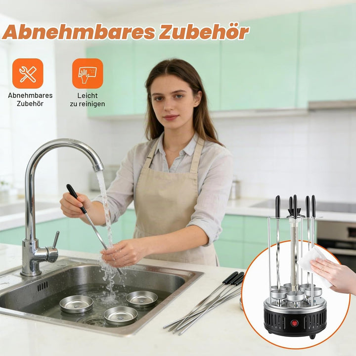 Elektrischer Schaschlikgrill für Balkon und Zuhause,1000W Vertikalgrill mit 12 Spiessen &amp; 2 Heizröhr