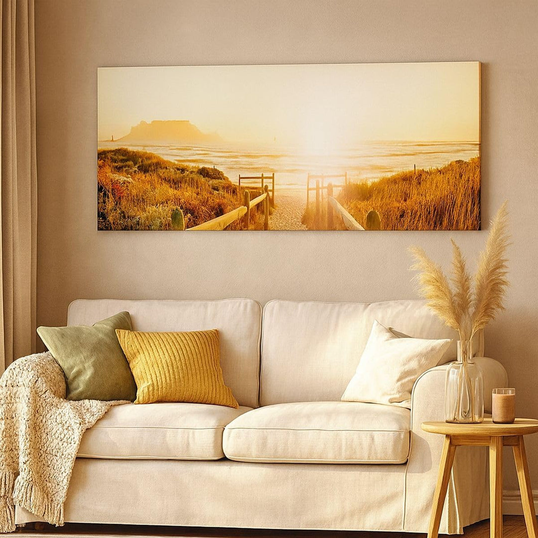 Wandbilder Dekoration Wohnzimmer Sonnenaufgang Welle Insel Meer Panorama Bilder auf Leinwand 120x50c