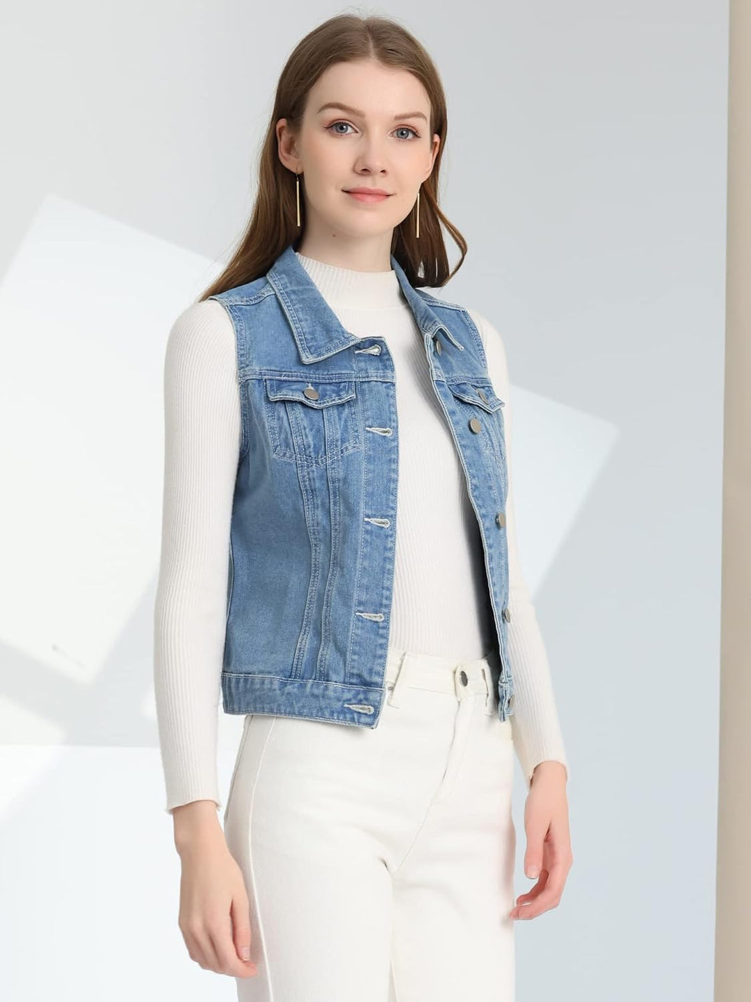 Allegra K Damen Jeansweste Coat S Hellblau-B, S Hellblau-B