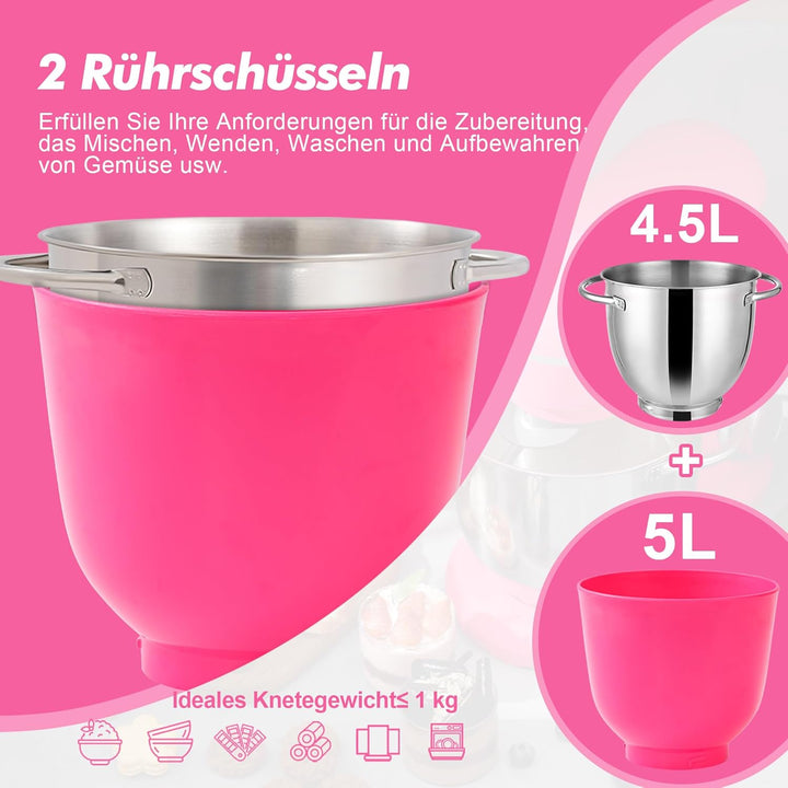 Kitchen in the box Küchenmaschine, 4,5 L & 5 L Knetmaschine, 10+P Geschwindigkeits Teigmaschine mit