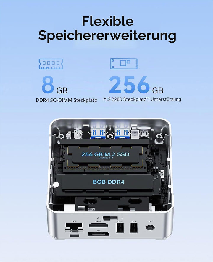 NiPoGi Essenx E2 Mini PC, Ιntel Twin Lake N150(bis zu 3,6 GHz), 16 GB DDR4 256 GB M.2 SSD Mini Deskt