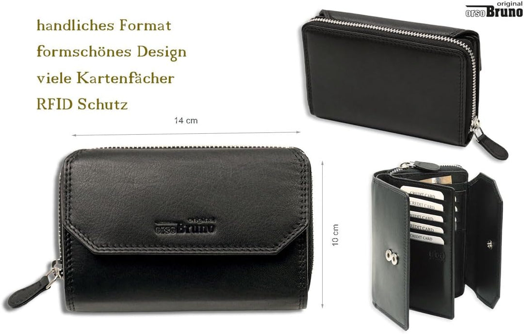 Damen Portemonnaie schwarz gross Leder Damen Geldbörse schwarz Geldbeutel mittel-gross Damengeldbörs