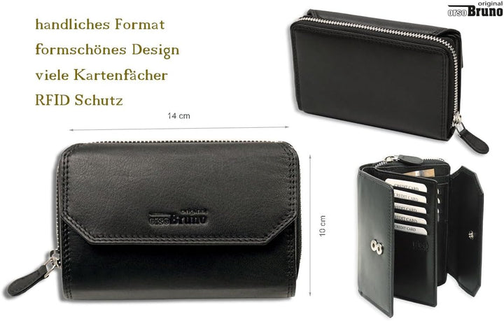 Damen Portemonnaie schwarz gross Leder Damen Geldbörse schwarz Geldbeutel mittel-gross Damengeldbörs