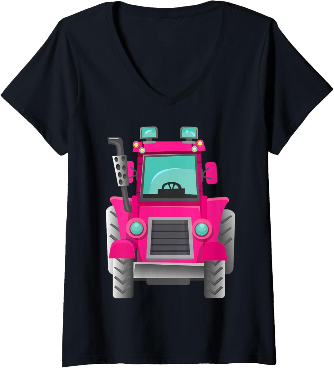 Damen Pink Traktor T-Shirt mit V-Ausschnitt
