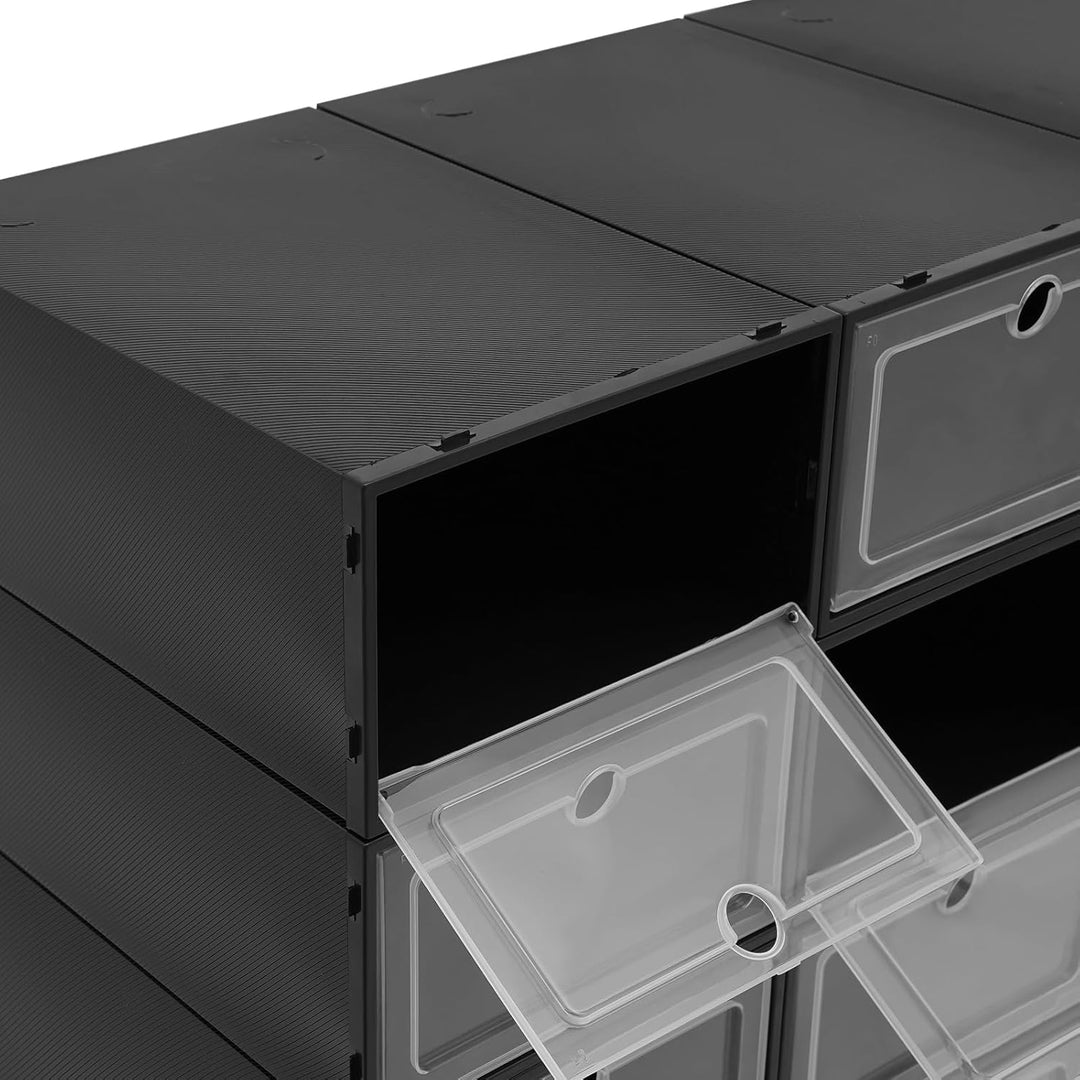 Schuhboxen Stapelbare Schuh Organizer 24 Stück mit Transparent Deckel Zusammenklappbares Schuhaufbew