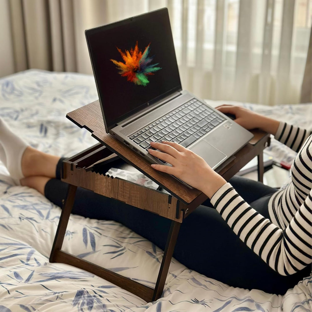 Vigo Wood Laptoptisch, Laptop-Ständer aus Holz für Bett, Verstellbarer Laptop-Schreibtisch und Kniet