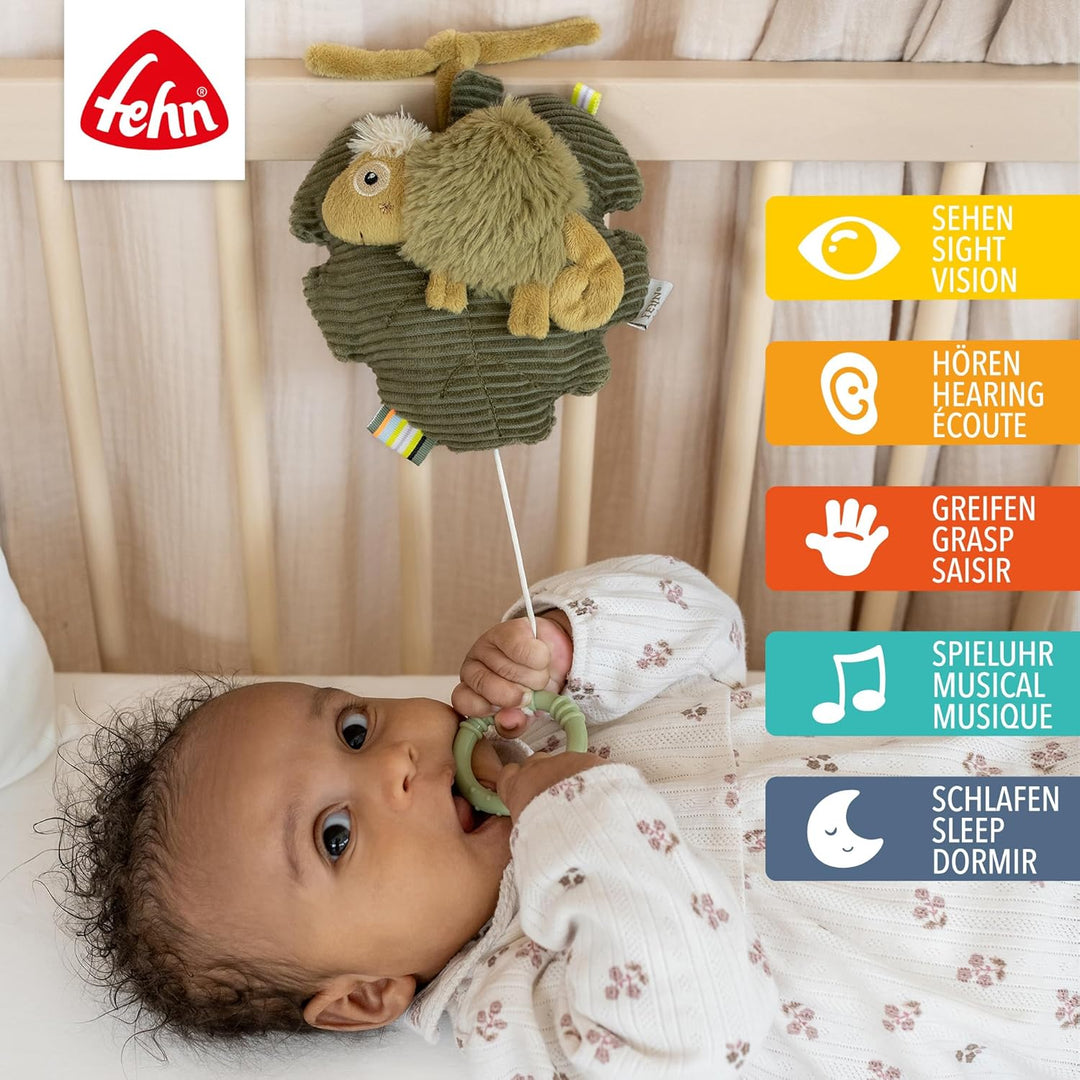 Fehn Spieluhr Chamäleon – Kuscheltier & Einschlafhilfe: Aufzieh-Spieluhr mit sanfter Melodie "Mozart