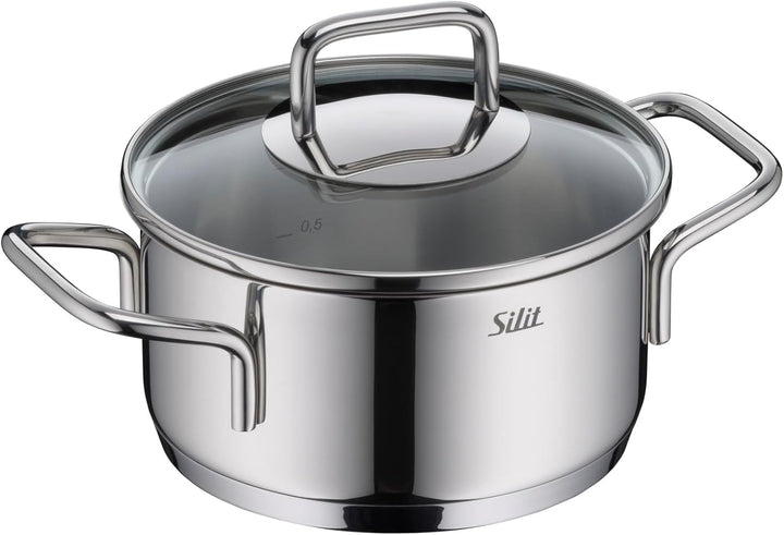Silit Extra Cook, Bratentopf 16 cm mit Glasdeckel, Innenskalierung, breiter Schüttrand, hochwertiger