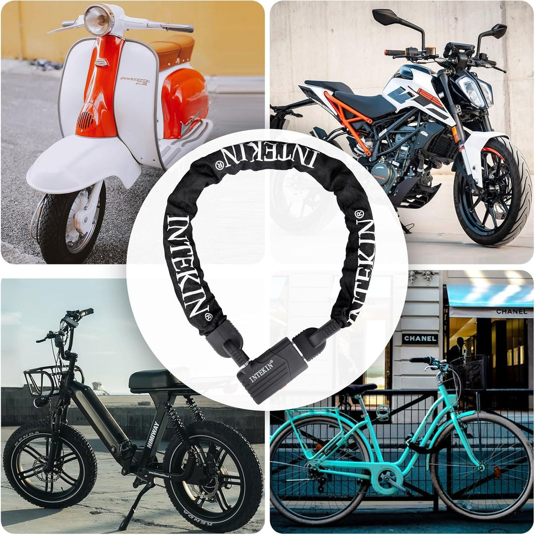 INTEKIN Motorradschloss Hohe Sicherheit, 120cm lang 10mm stark Stahl Kettenschloss, schwer Fahrradsc