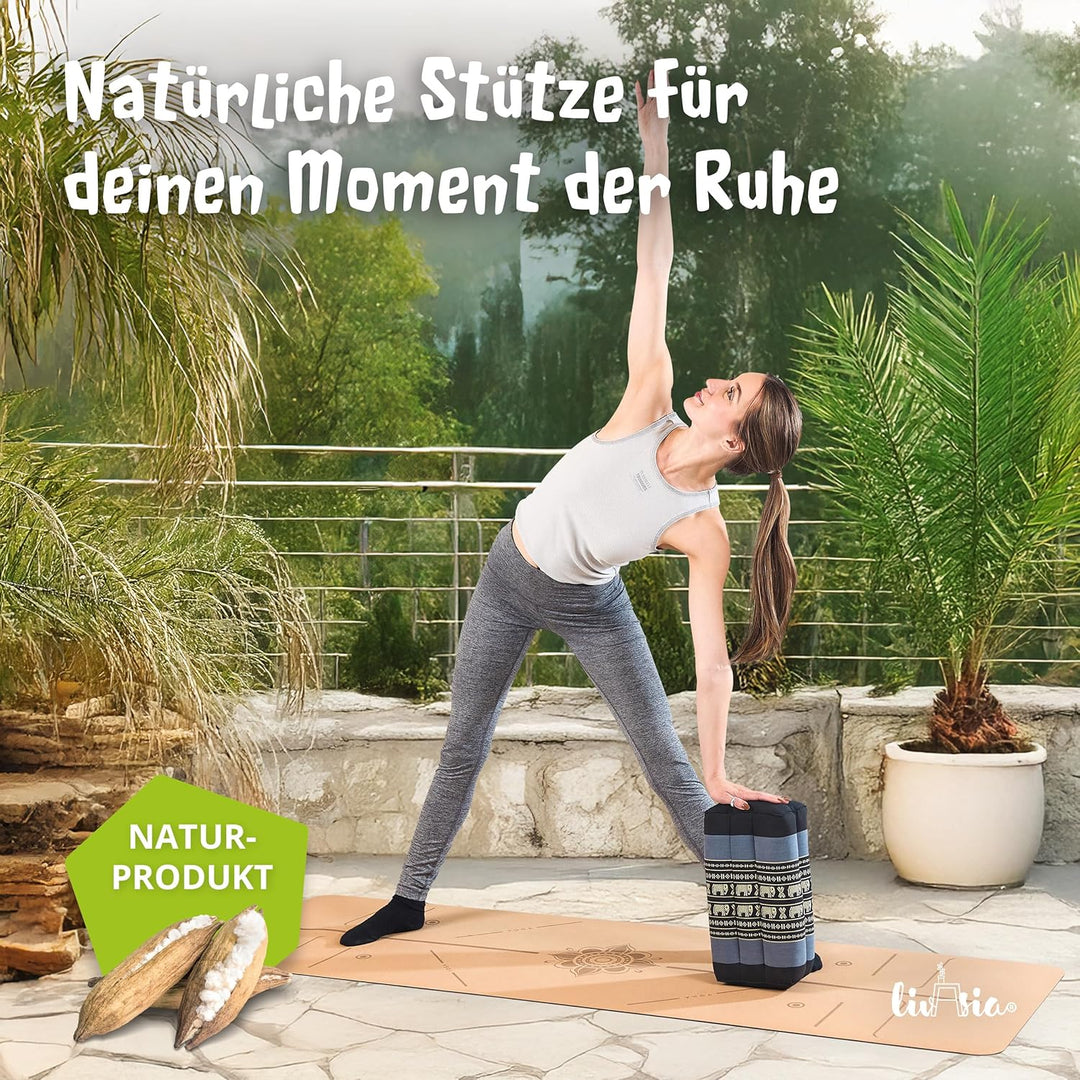 livasia Block Yogakissen eckig - 17x34x12cm - Meditationskissen mit Kapok, Stützkissen Bolster recht