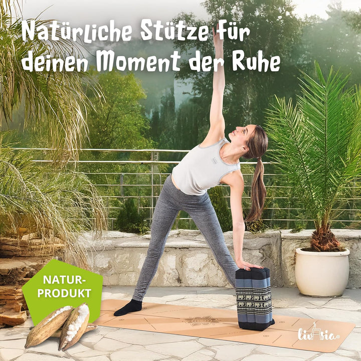 livasia Block Yogakissen eckig - 17x34x12cm - Meditationskissen mit Kapok, Stützkissen Bolster recht