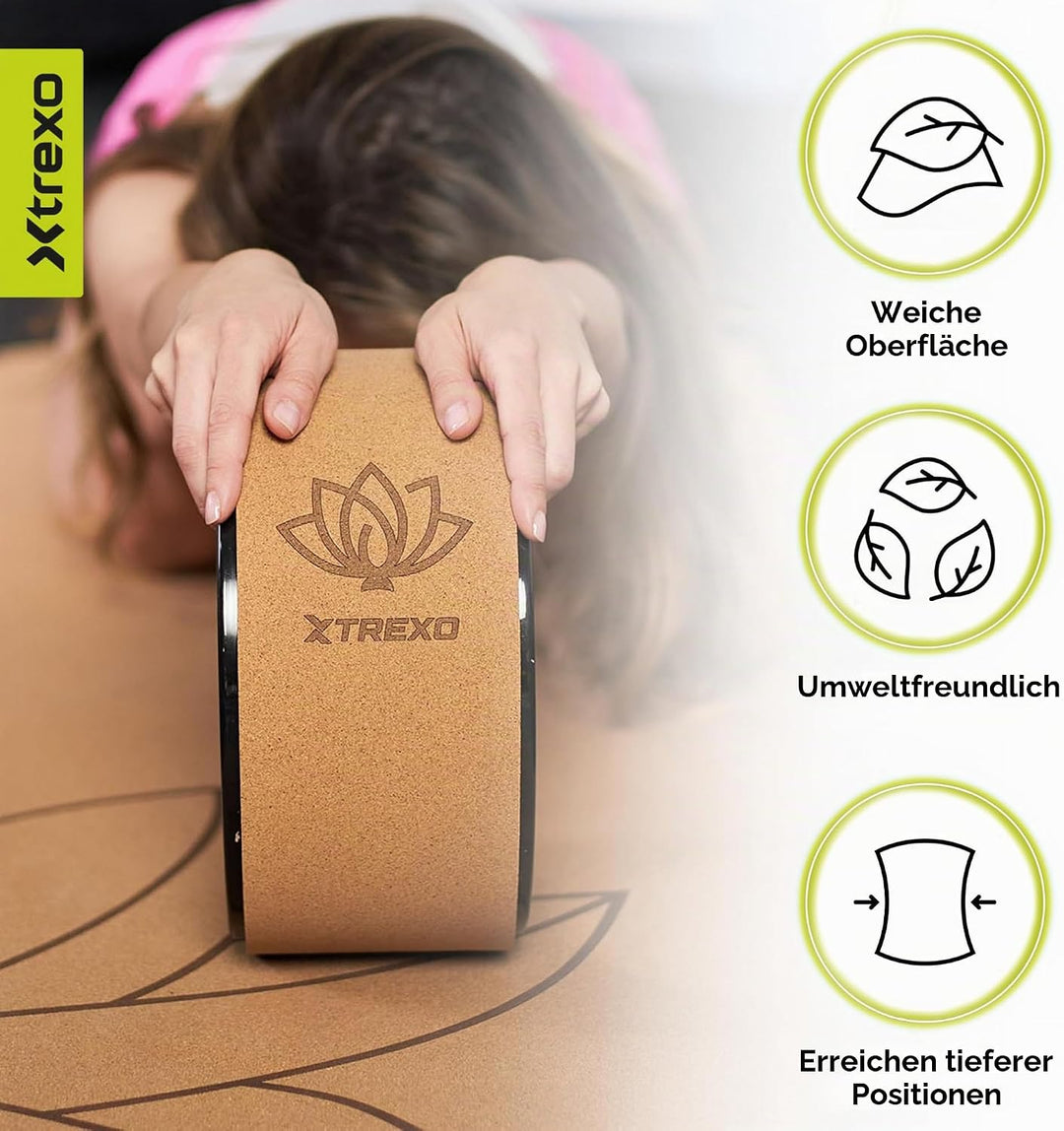 TREXO Yoga Rad Naturkork mit einem Durchmesser von 32 cm und einer Breite von 13 cm in Braun aus 100