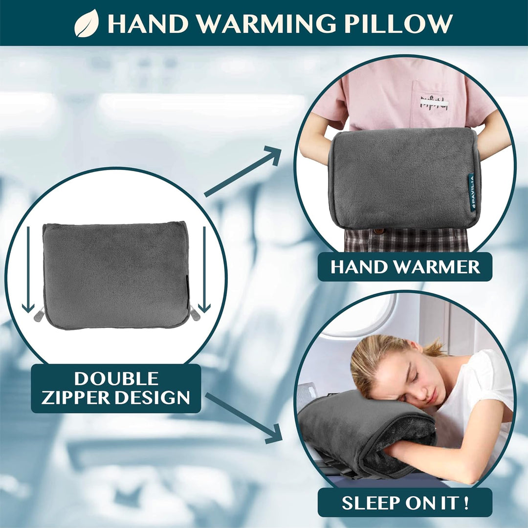 PAVILIA Reisedecke und -kissen, Doppelreissverschlüsse, Clip-Band, warmes, weiches Fleece, 2-in-1-Ko