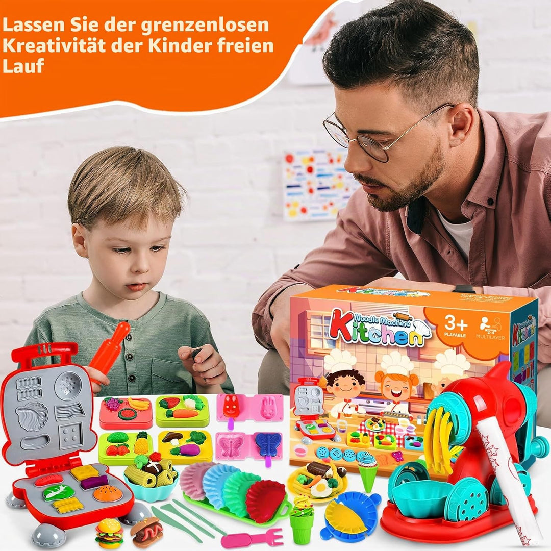 Knete Set Knetwerkzeug für Kinder,54 Stück Kitchen Creations Nudelmaschine Spielset Burger Eiscreme,