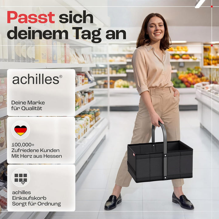 achilles Einkaufskorb - praktischer Tragekorb zum Einkaufen - klappbare Einkaufsbox mit Alu-Griff -