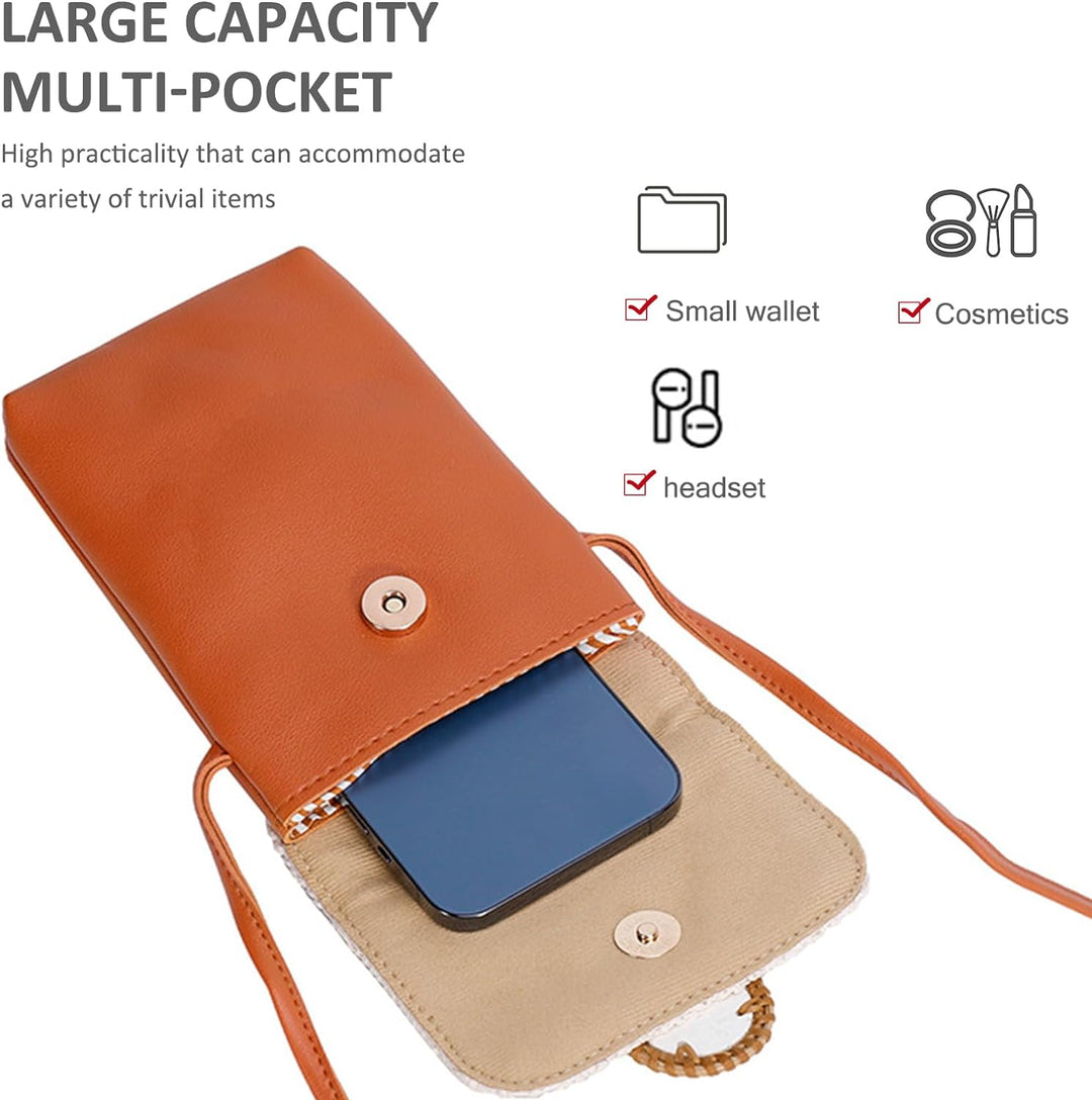 NICOLE & DORIS Damen Handytasche Zum Umhängen Klein Handy Schultertasche Stroh+PU Leder Handy Tasche