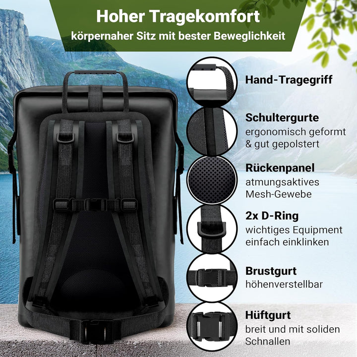 PIONEER wasserdichter Rucksack mit Rolltop Verschluss 35L 55L schwarz gelb oliv-grün - extra robust