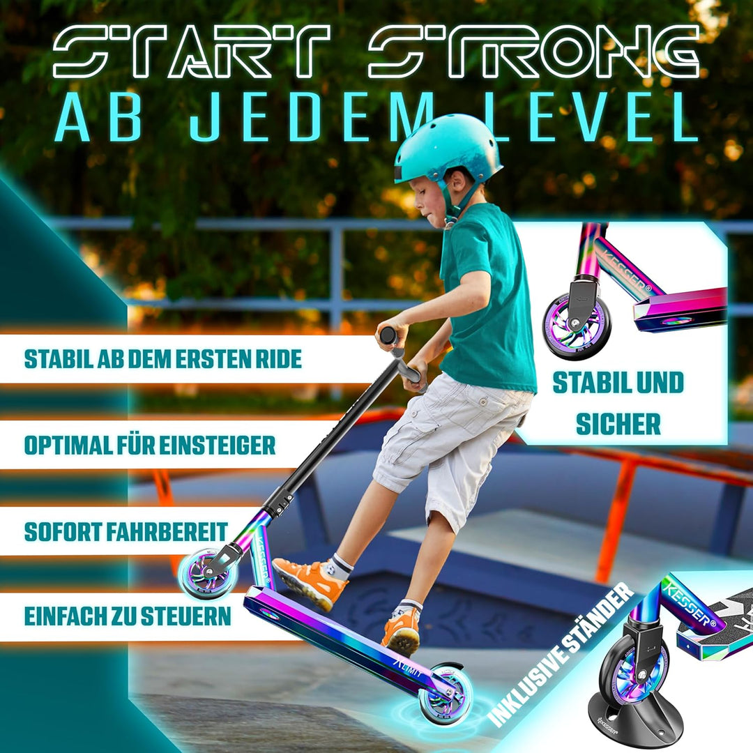 KESSER® Stunt Scooter X-Limit - 360° Lenkung Robuster Funscooter Stuntscooter mit ABEC 9 Kugellagern